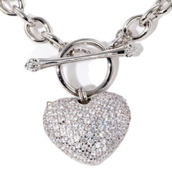 White Gold dipped Rhinestone Heart Toggle Clasp Bracelet - Picture 2 of 3